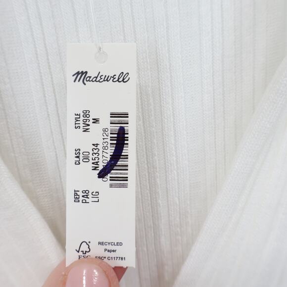 Madewell Ribbed V Neck Ribbed Polo Tee Lighthouse Ivory Size Medium NWT - Picture 5 of 8